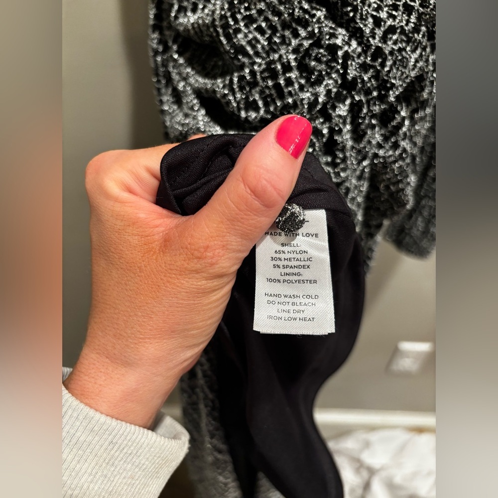 Lulu's Black and White Sheath Dress Puff Sleeve sparkle formal form fit holiday - Picture 9 of 13